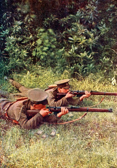 British shooters in action against Bavarian dragoons during the Battle of the Marne east of Paris, September 1914 by Jules Gervais Courtellemont